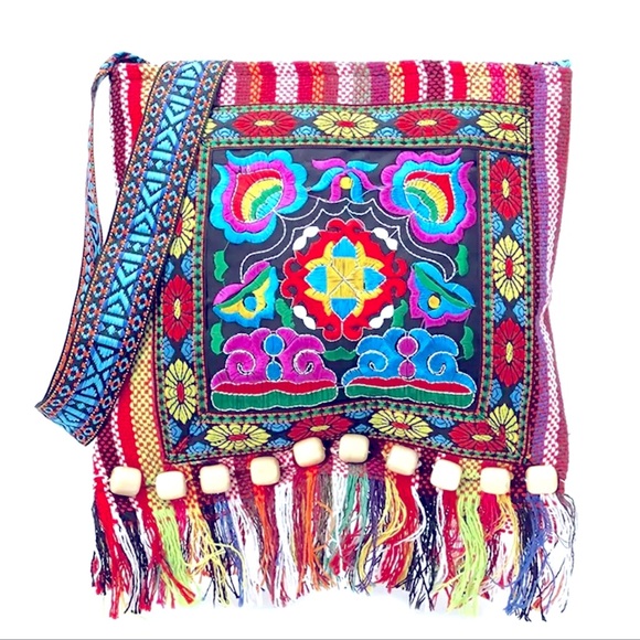 Sparrow Rain Handbags - Sparrow Rain Ethnic Bohemian Embroidered Tote Bag Handmade Art 2 Wear Crossbody